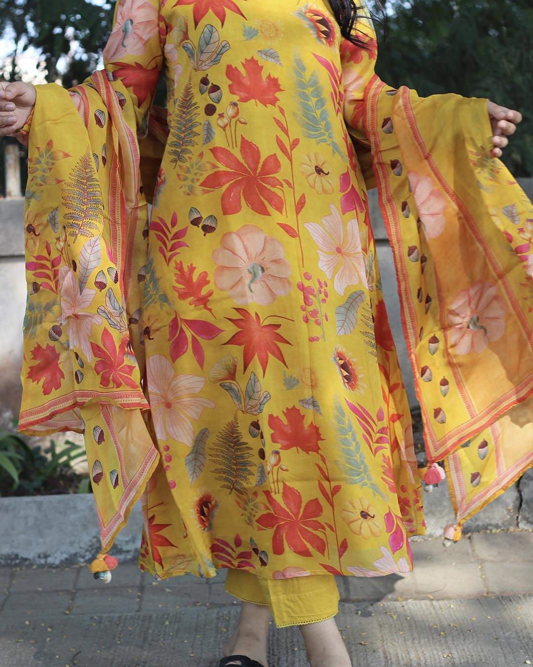 Sunkissed – Yellow Pure Organza Floral Suit Set