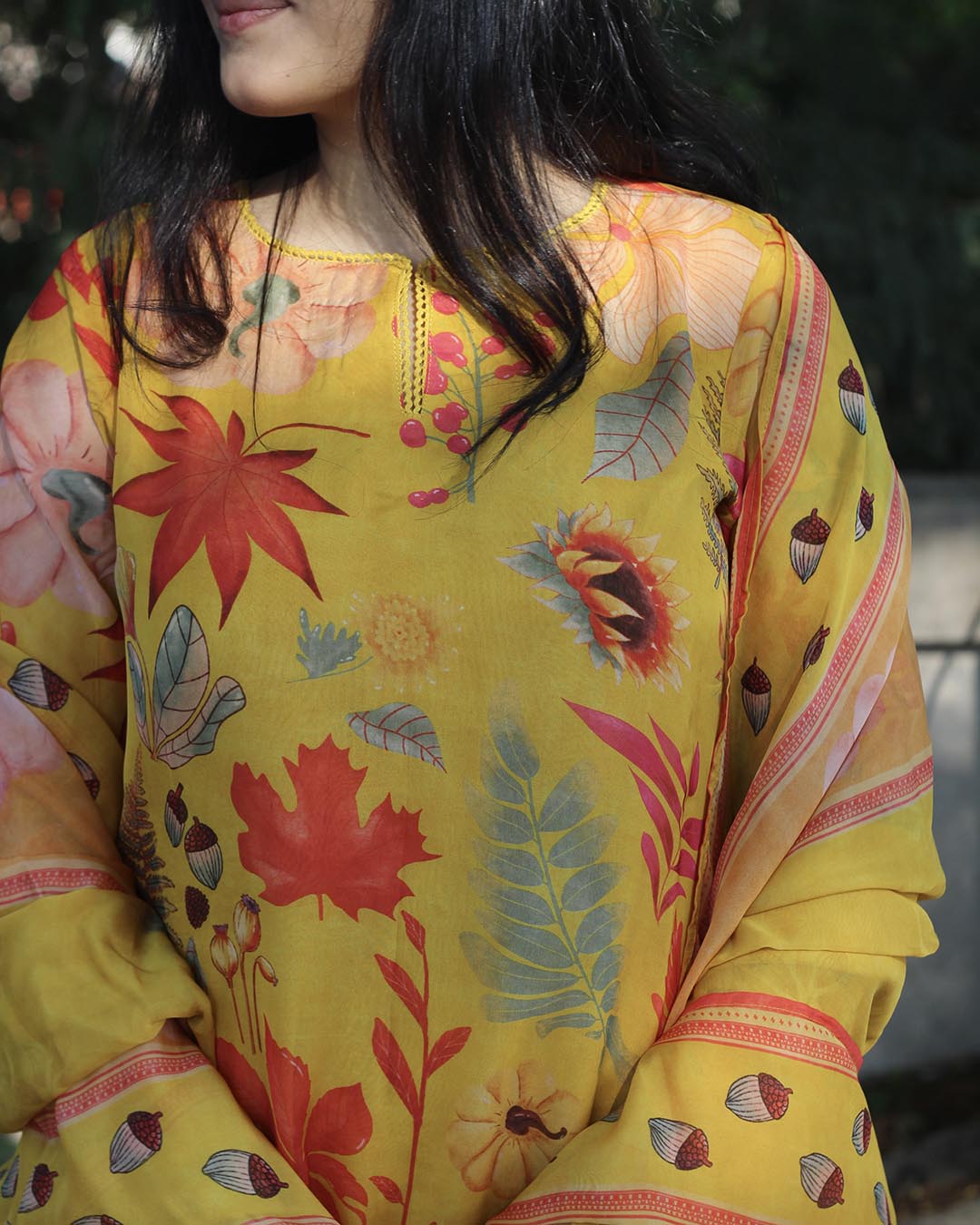 Sunkissed – Yellow Pure Organza Floral Suit Set