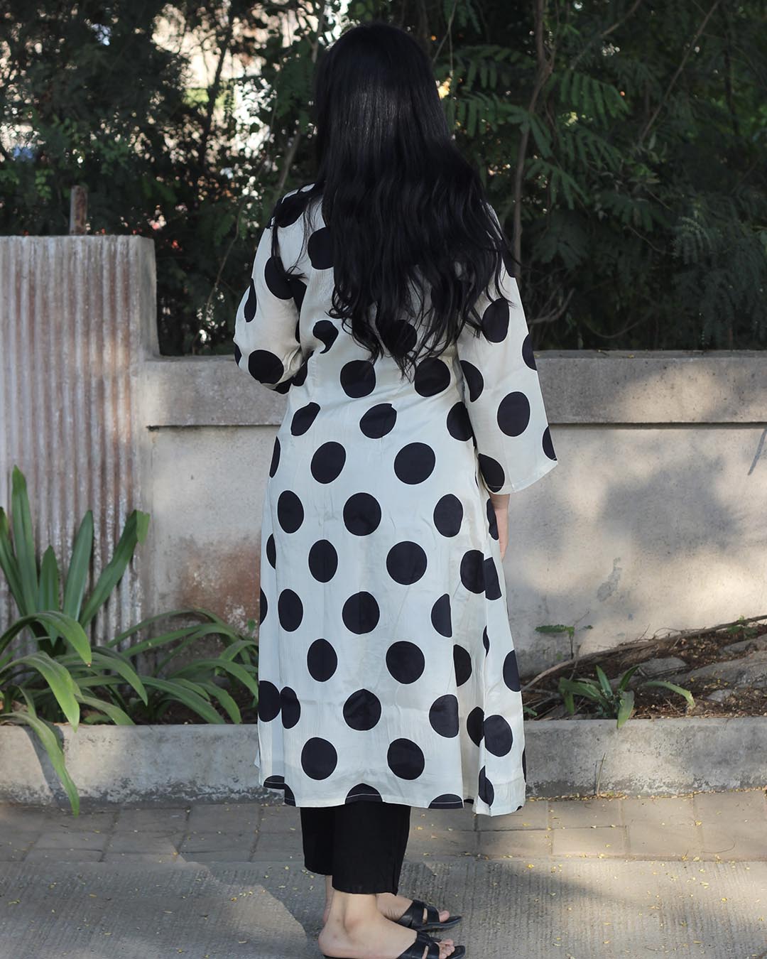 Off White & Black Polka Dot Pure Cotton Silk Kurta