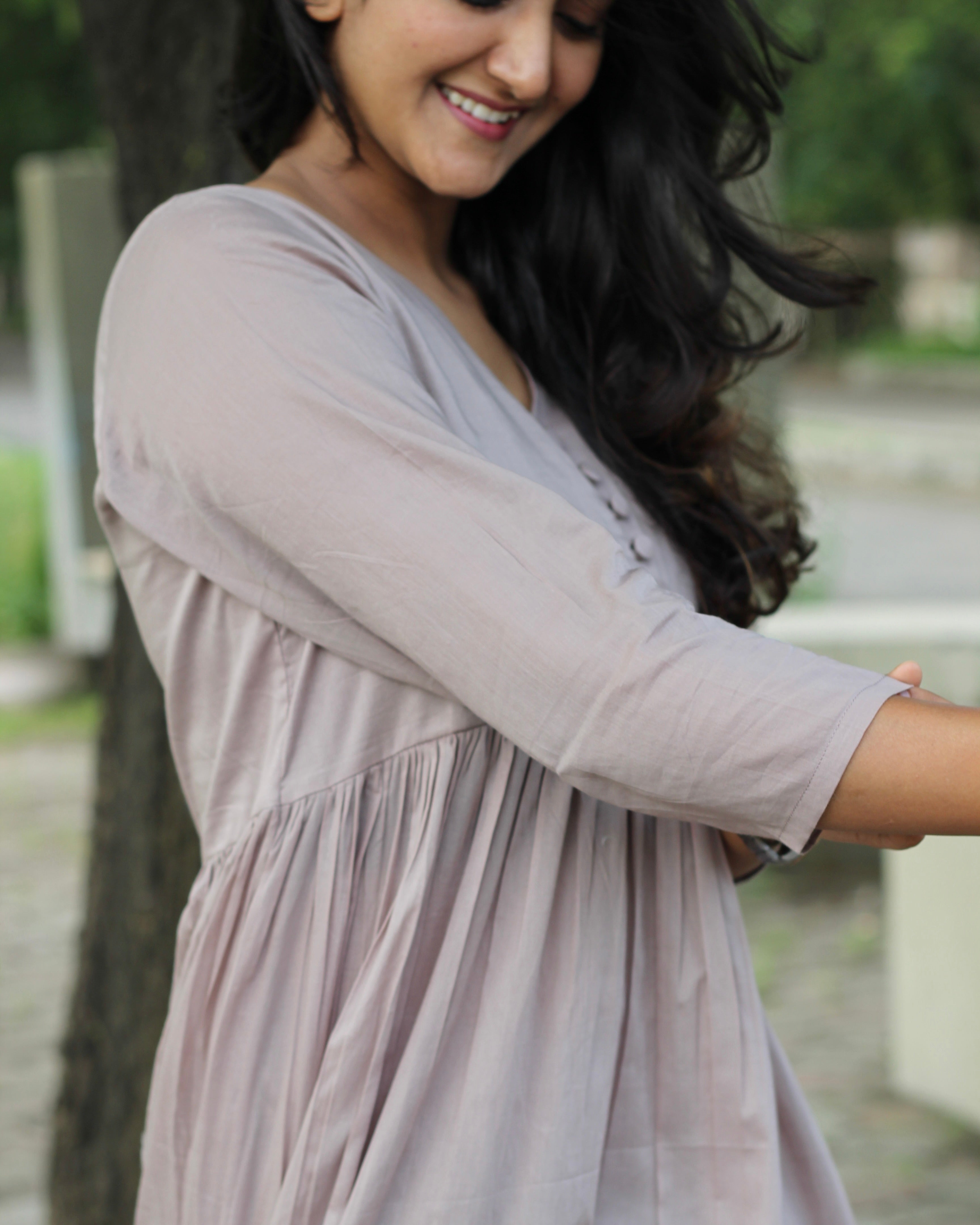 Best seller : Solid dusty grey mul cotton kurta pant set - set of 2