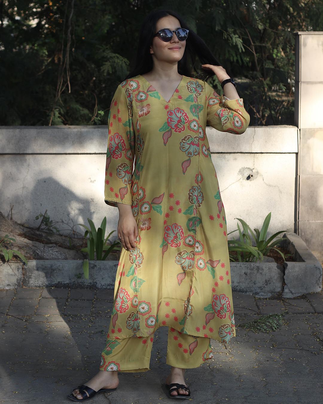 Amber Mustard Crepe Kurta Set