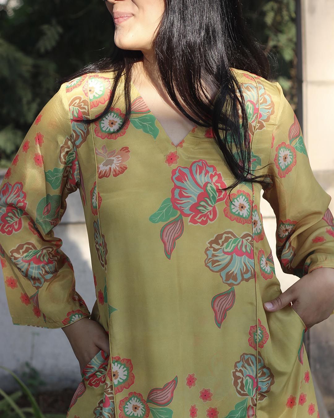 Amber Mustard Crepe Kurta Set
