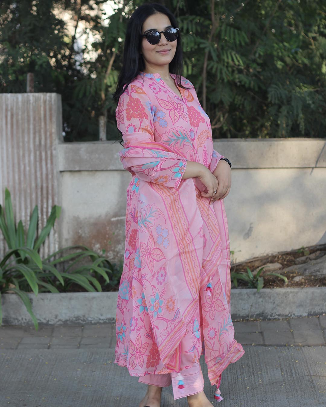 Ruhani – Pink Pure Organza Floral Suit Set