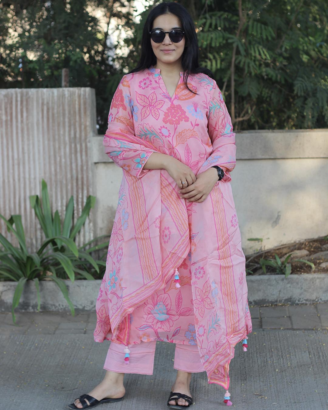 Ruhani – Pink Pure Organza Floral Suit Set