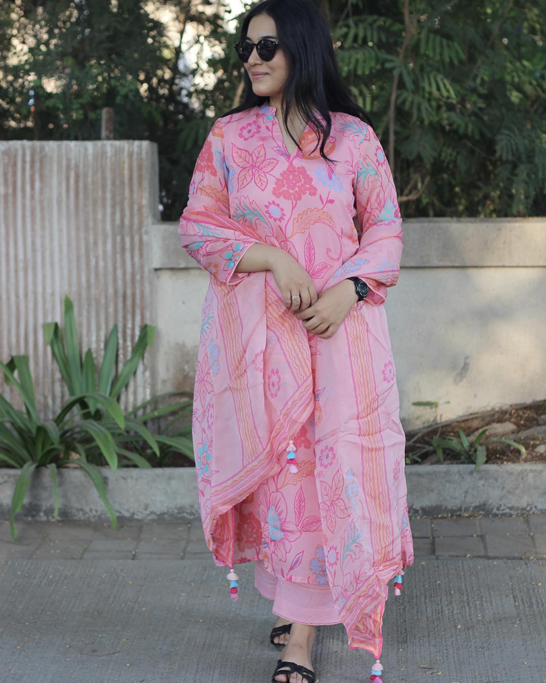 Ruhani – Pink Pure Organza Floral Suit Set