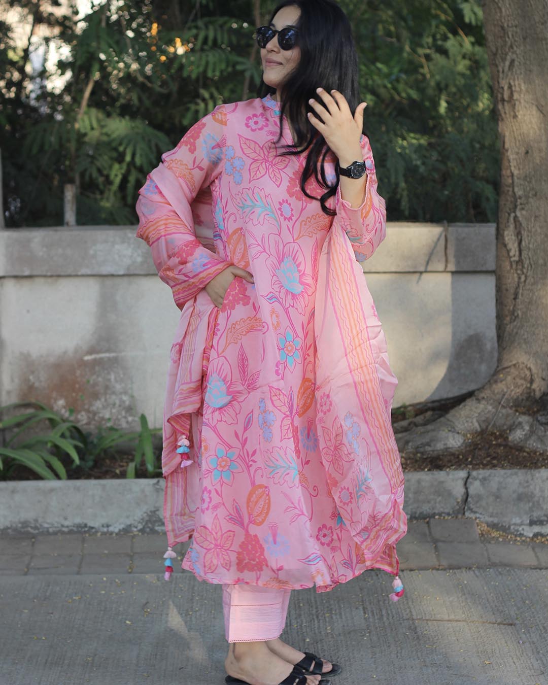 Ruhani – Pink Pure Organza Floral Suit Set