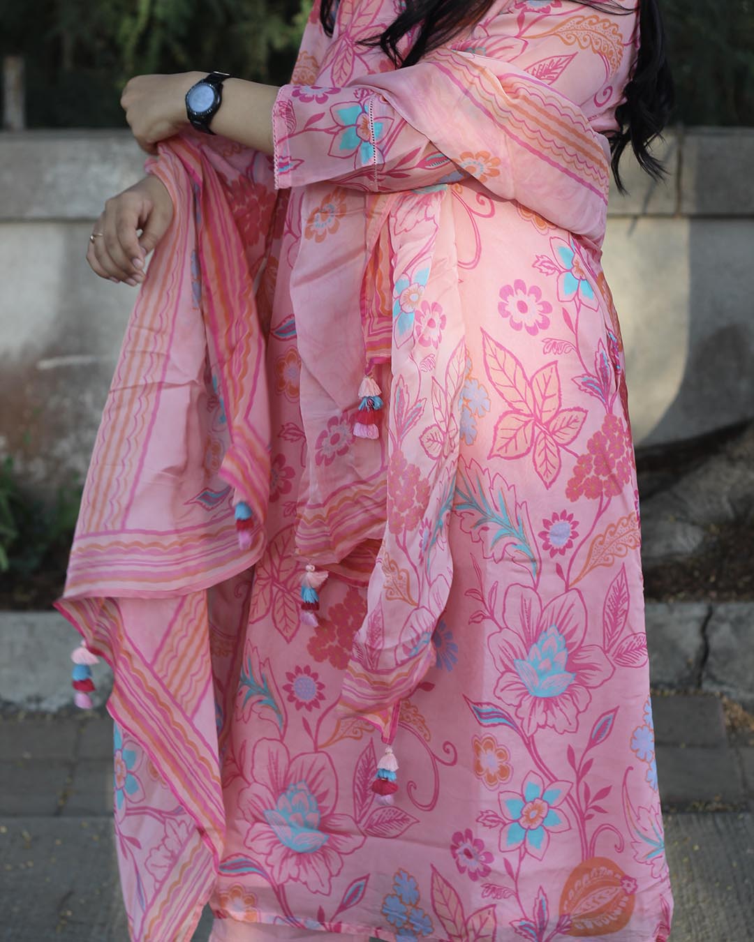 Ruhani – Pink Pure Organza Floral Suit Set