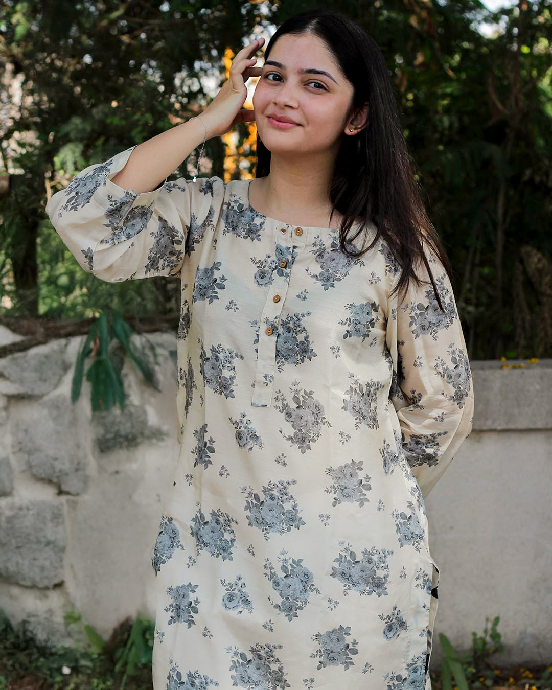 Floral Dusky Pure Cotton Silk Kurta
