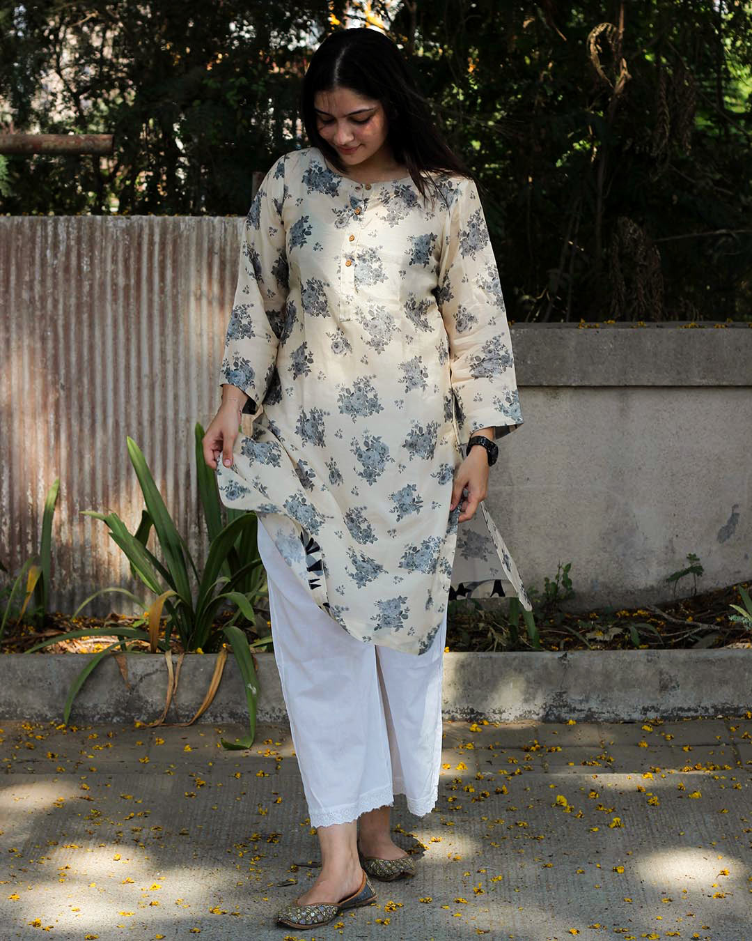 Floral Dusky Pure Cotton Silk Kurta