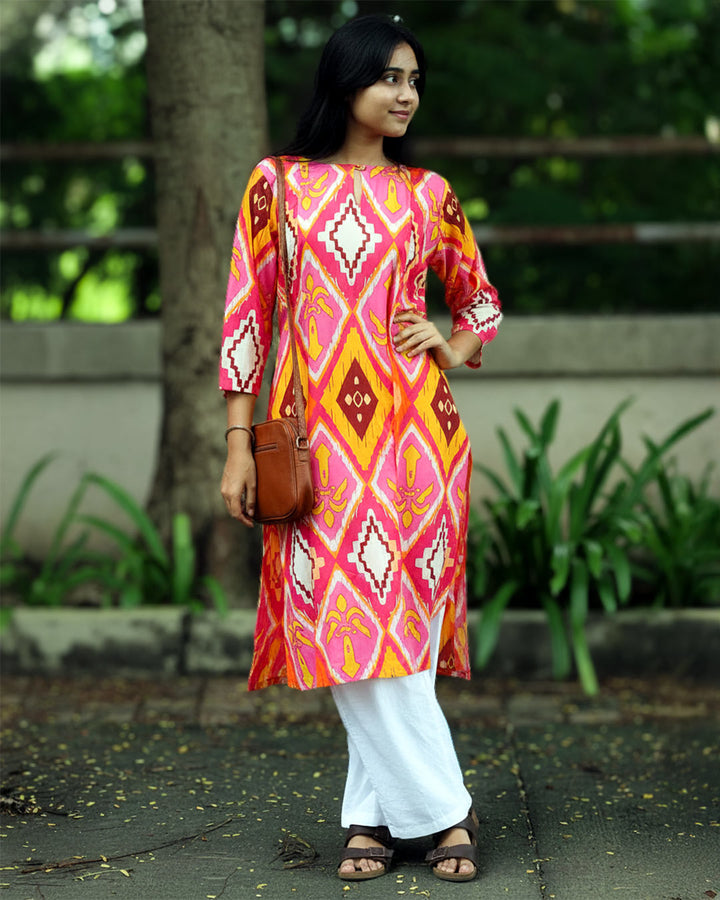 Abstract Printed Bright contrast Pure Cotton Kurta