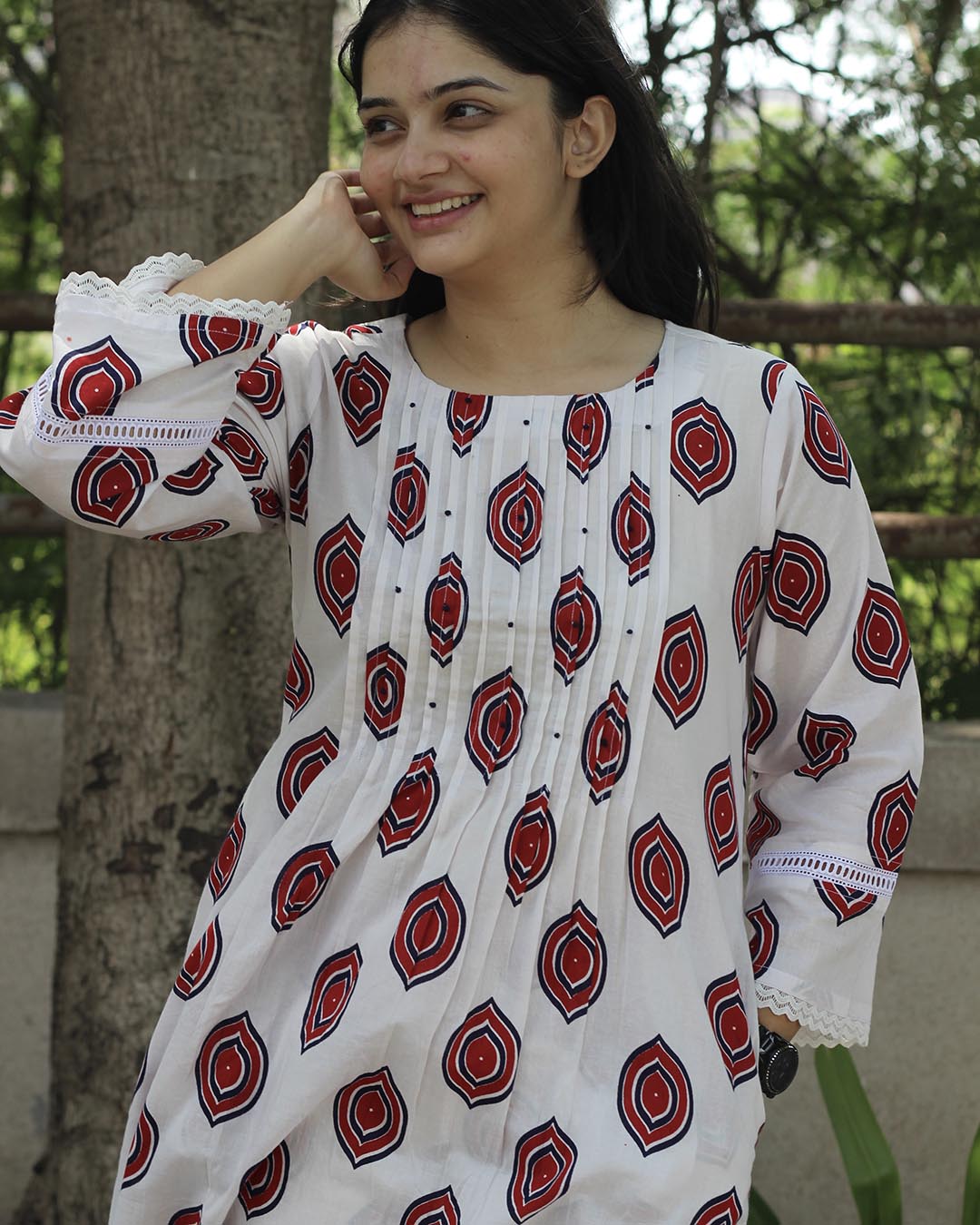 Scarlet Handblock Pure Cotton Kurta Set - Set of 2