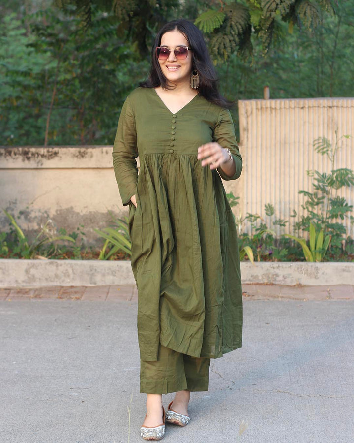Best seller : Olive green mul cotton kurta set