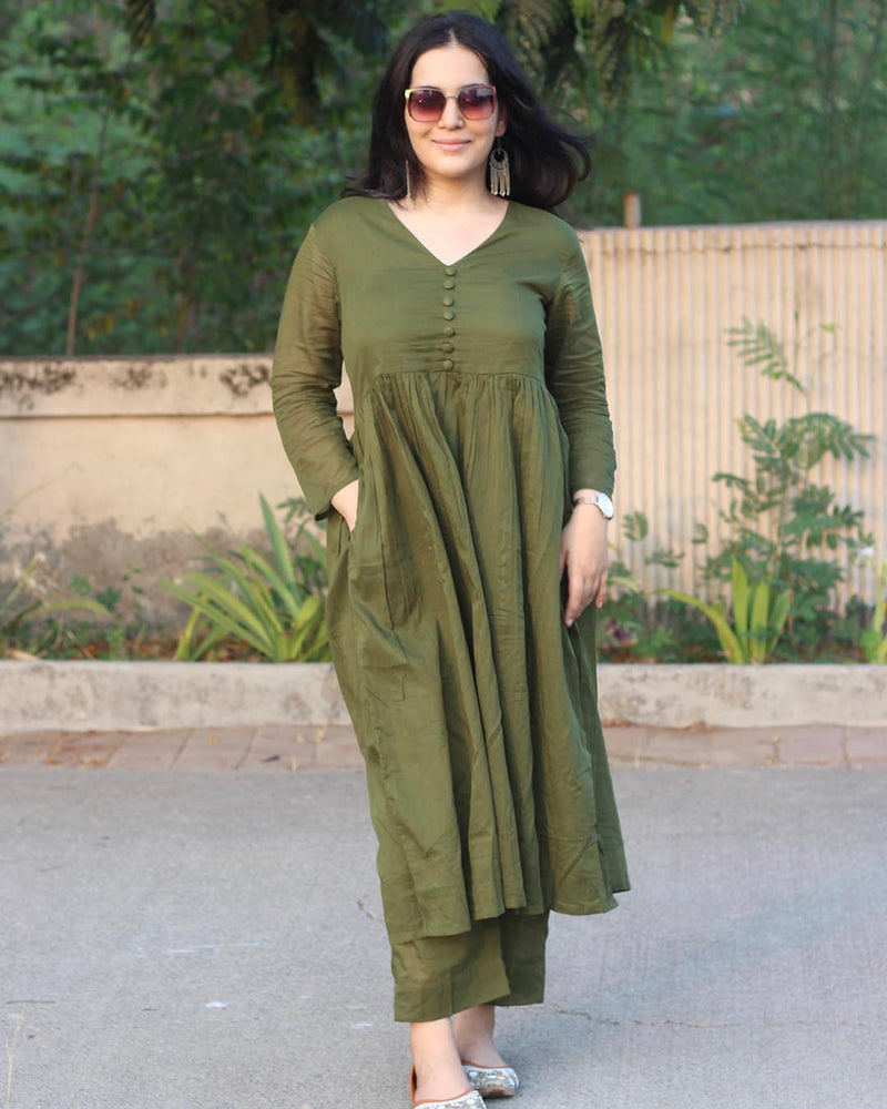 Best seller : Olive green mul cotton kurta set