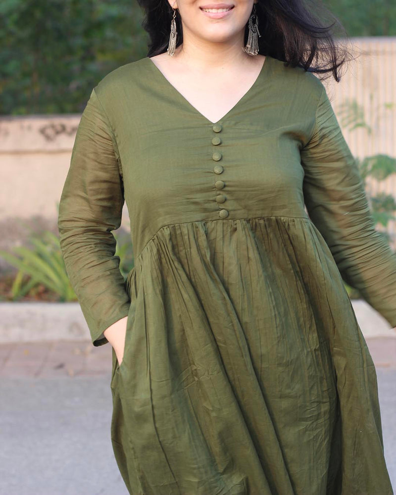 Best seller : Olive green mul cotton kurta set