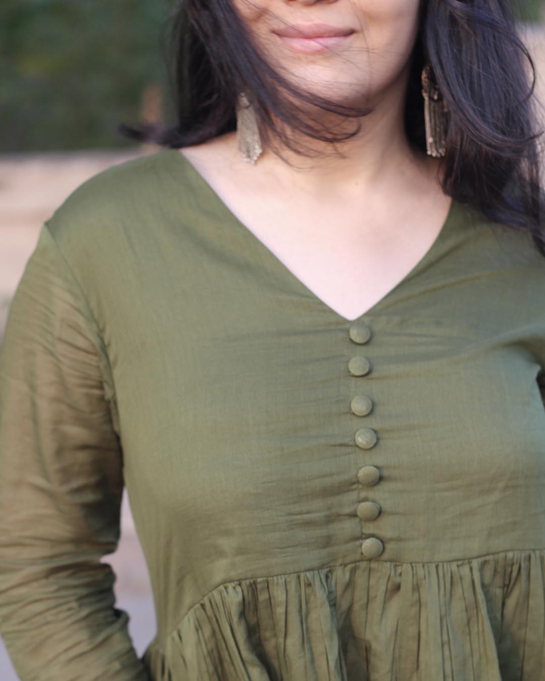 Best seller : Olive green mul cotton kurta set