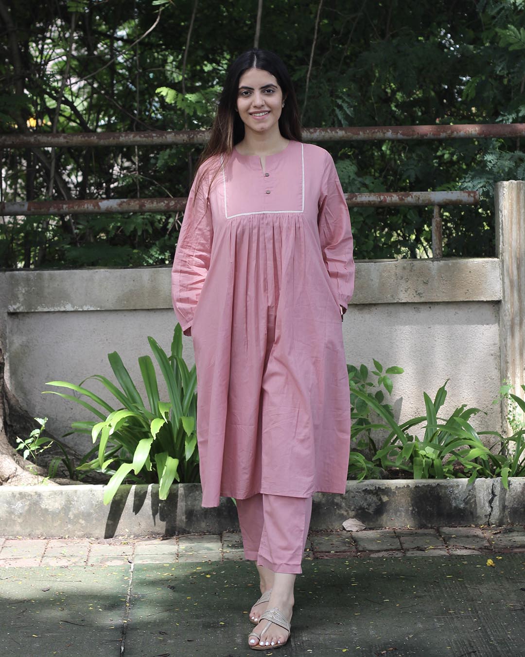 Premium Cotton Pastel Pink Long Kurta