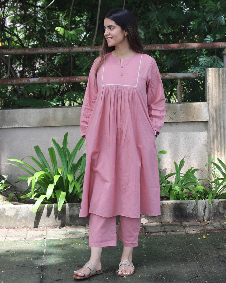 Premium Cotton Pastel Pink Long Kurta