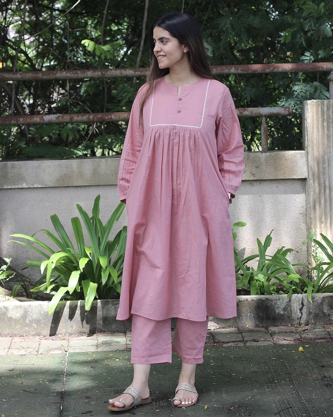 Premium Cotton Pastel Pink Long Kurta