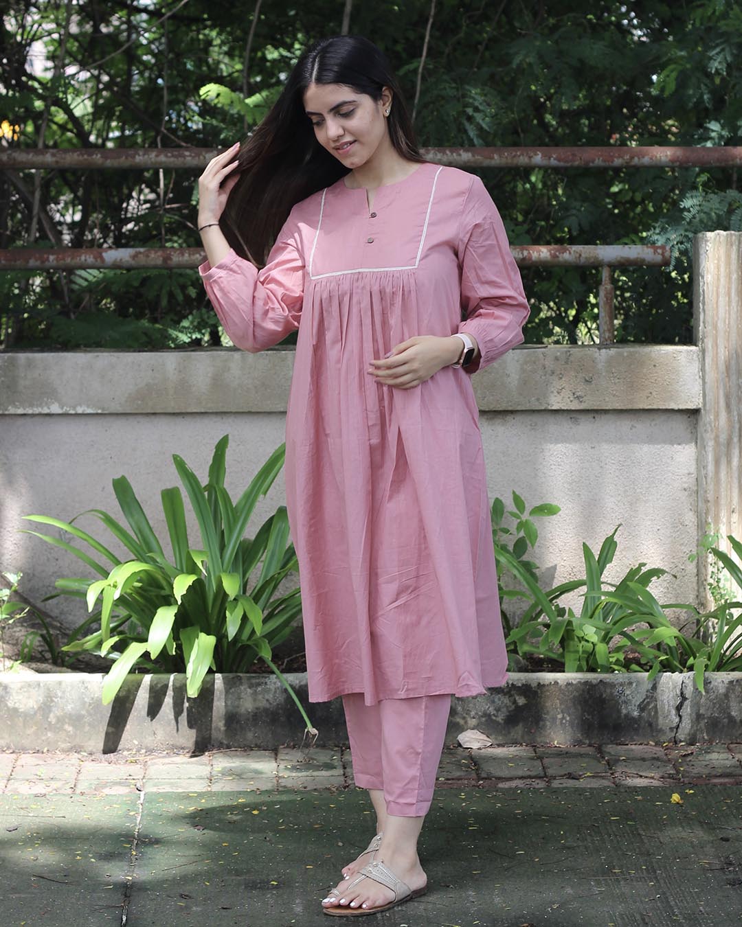 Premium Cotton Pastel Pink Long Kurta