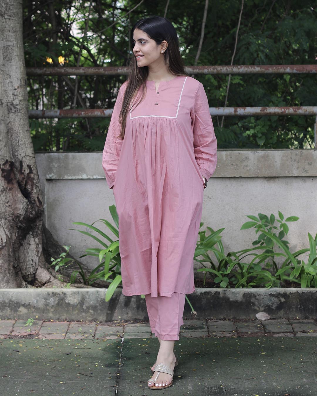 Premium Cotton Pastel Pink Long Kurta