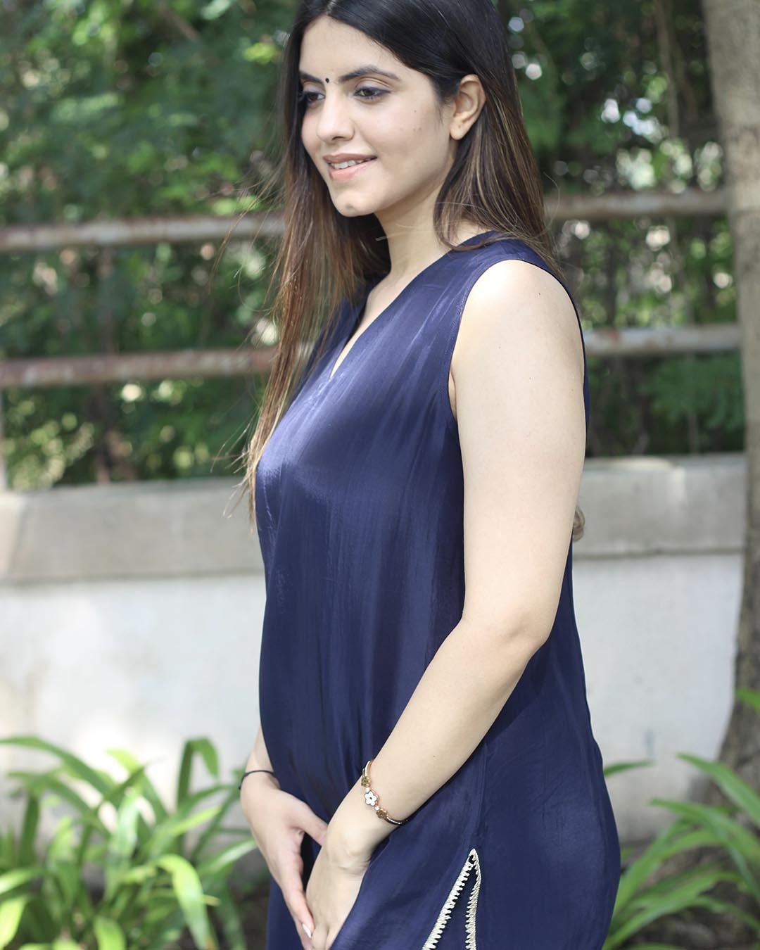 Dark Blue Uppada Silk Kurta Set with Festive Details - Set of 2