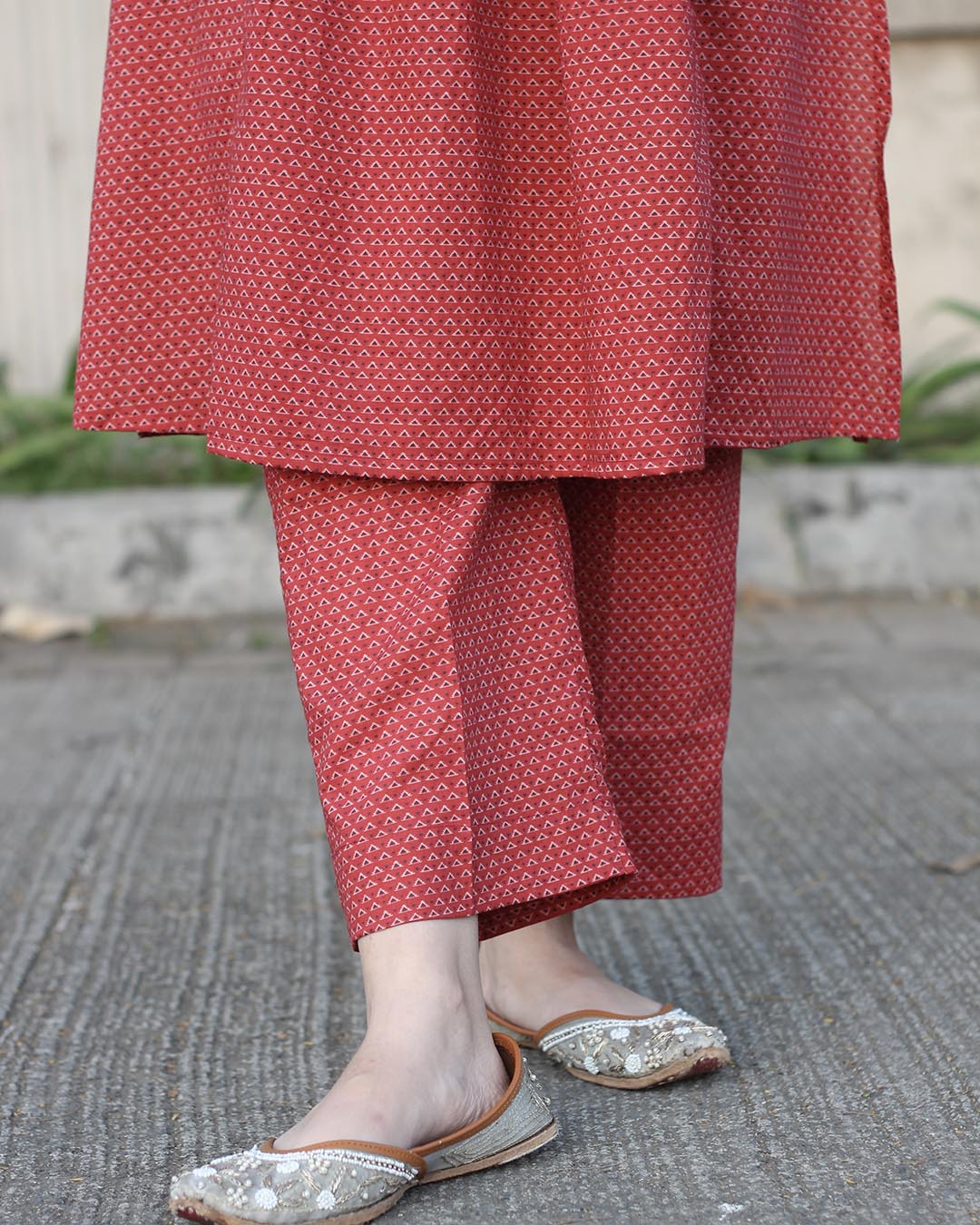 Red Cambric Cotton Printed kurta pant set