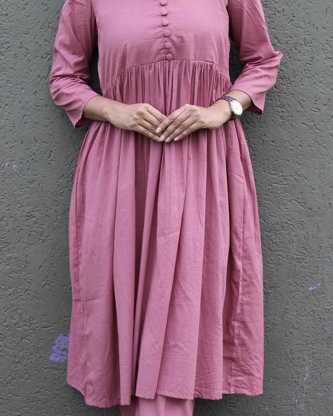 Solid dusty pink mul cotton kurta pant set - Set of 2