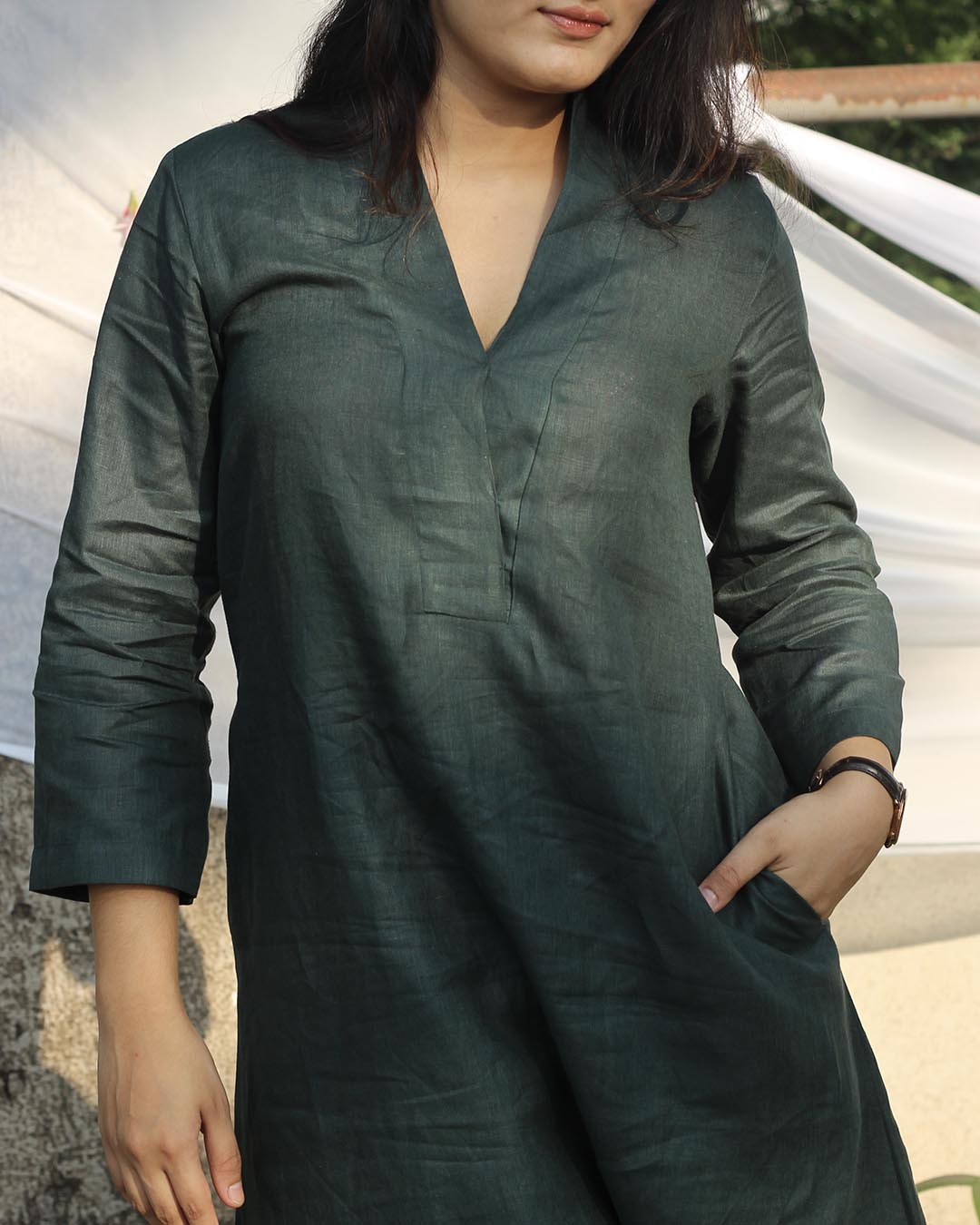 SAADGI Collection: Elegant Pure Linen Teal Co-ord Set for Festive Elegance