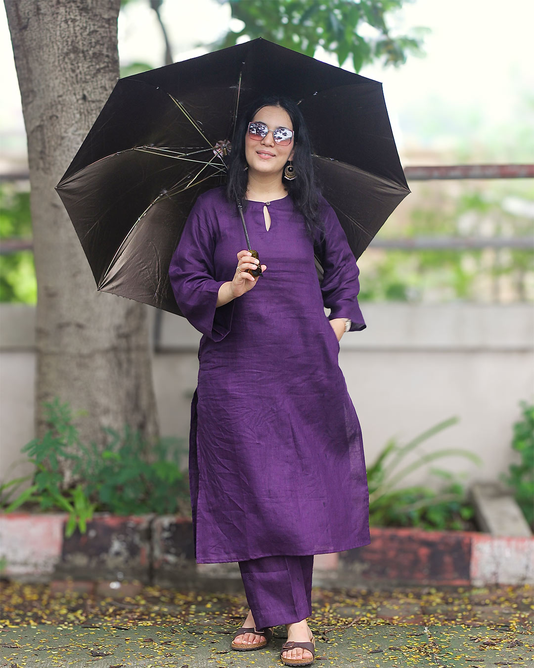 Dark Purple Premium Linen kurta set