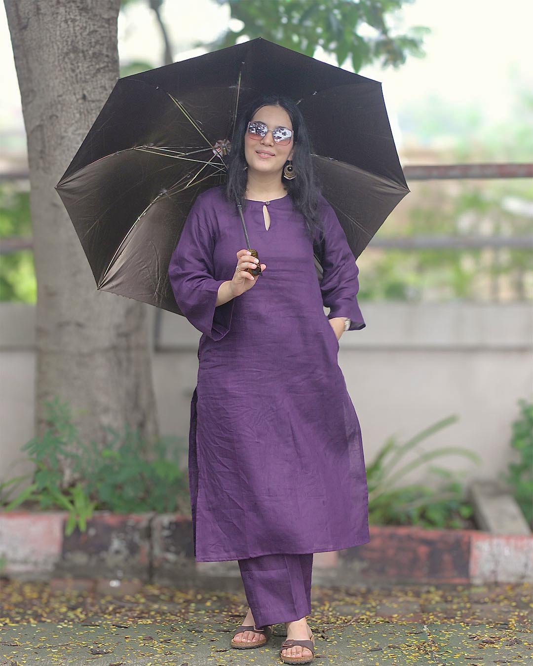 Dark Purple Premium Linen kurta set