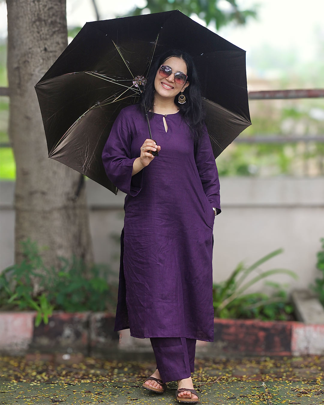 Dark Purple Premium Linen kurta set