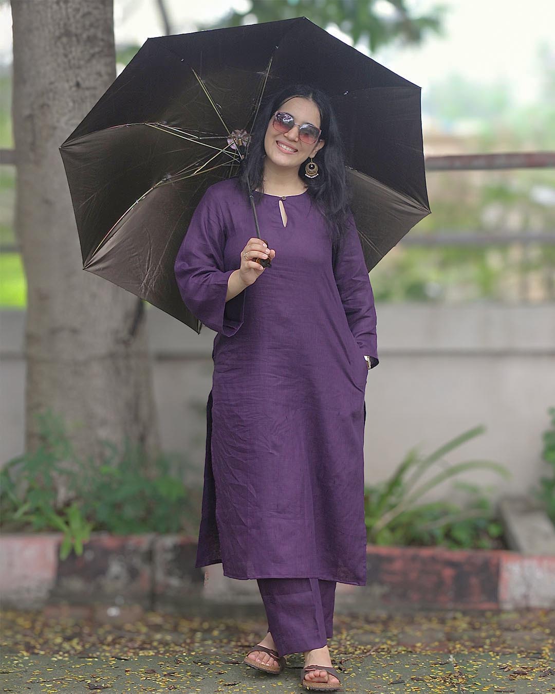 Dark Purple Premium Linen kurta set