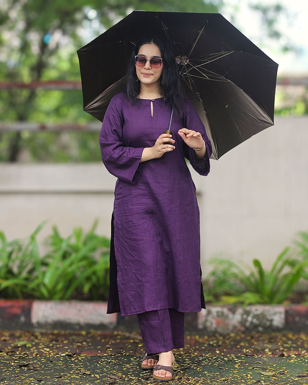 Dark Purple Premium Linen kurta set