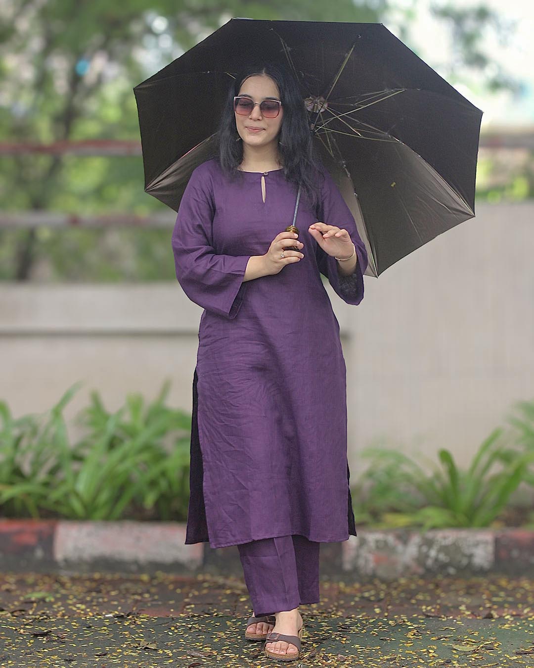 Dark Purple Premium Linen kurta set