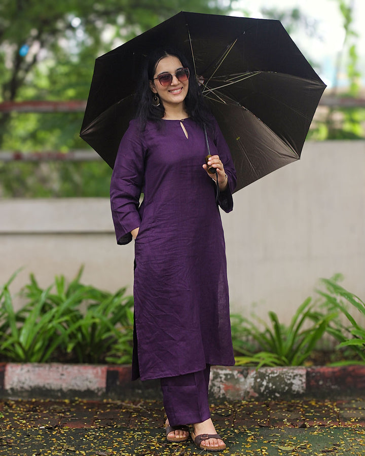 Dark Purple Premium Linen kurta set