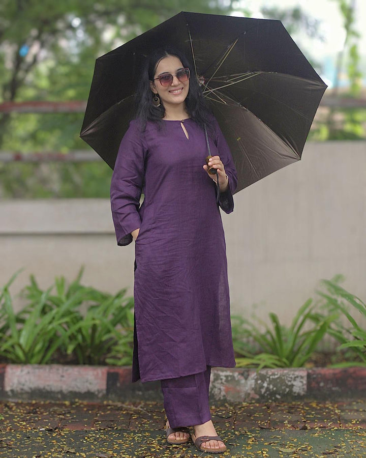 Dark Purple Premium Linen kurta set