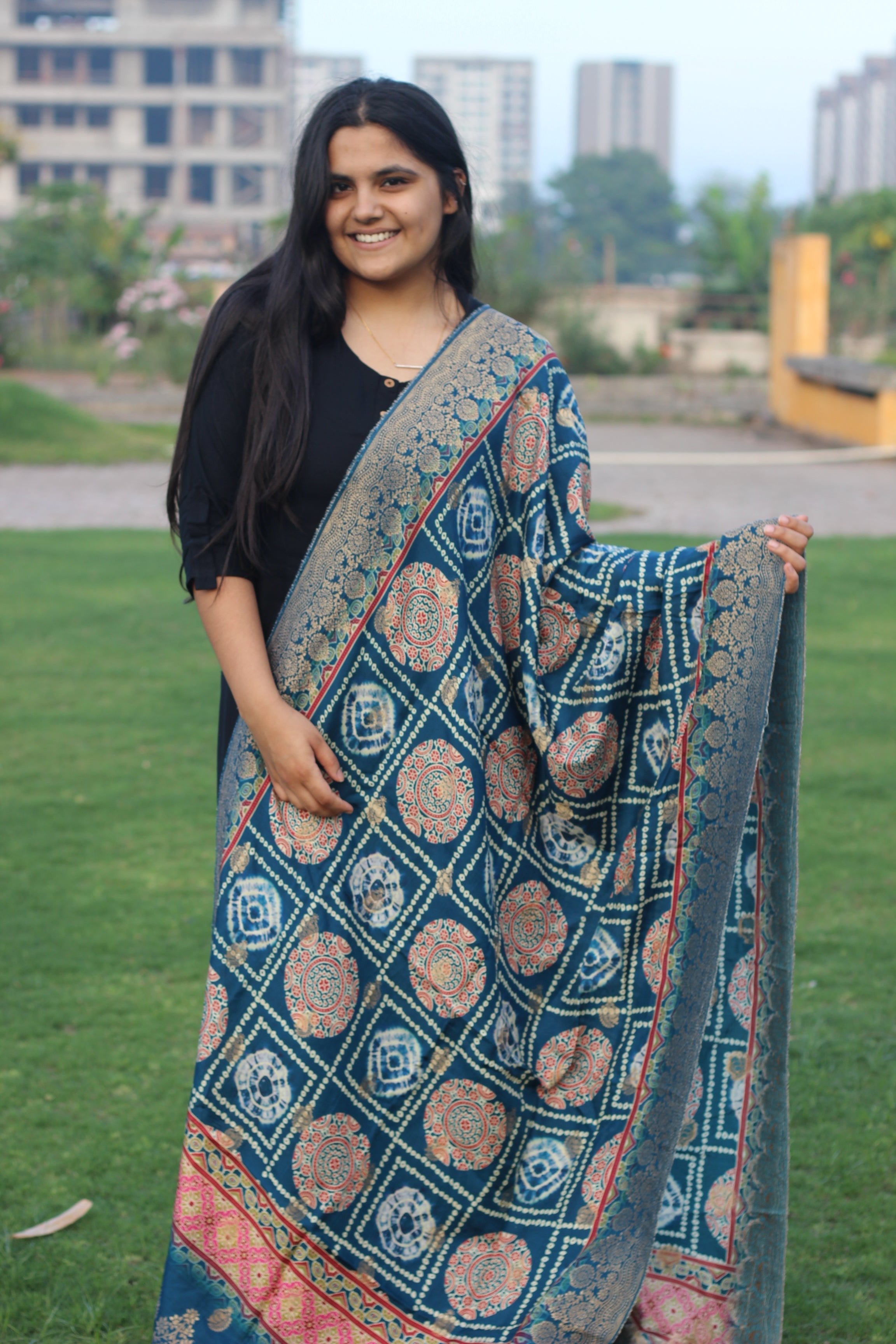 *Restocked* - Ajrakh & Bandhani border Jacquard dupatta