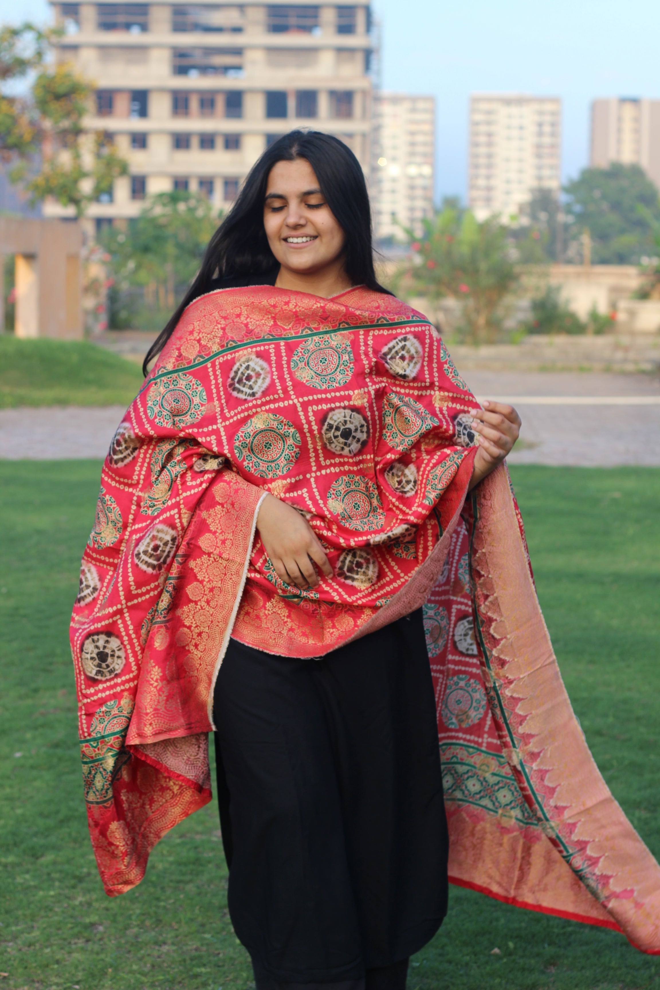 *Restocked* - Ajrakh & Bandhani border Jacquard dupatta