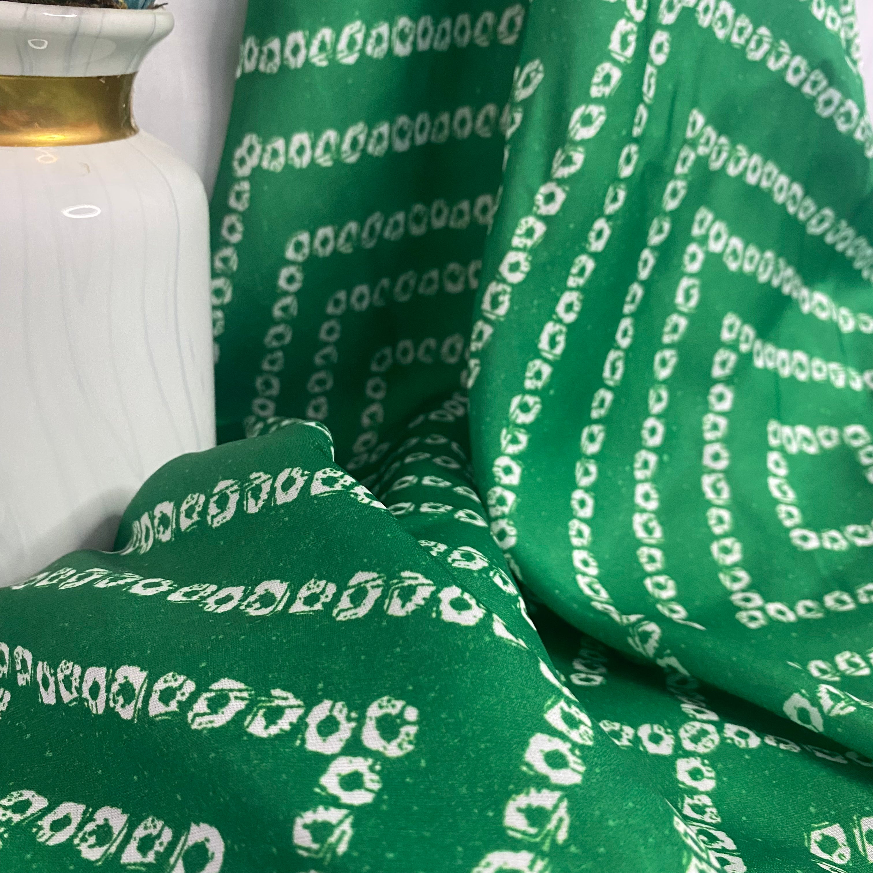 All over Bandhani geometric print on Linen Satin per meter