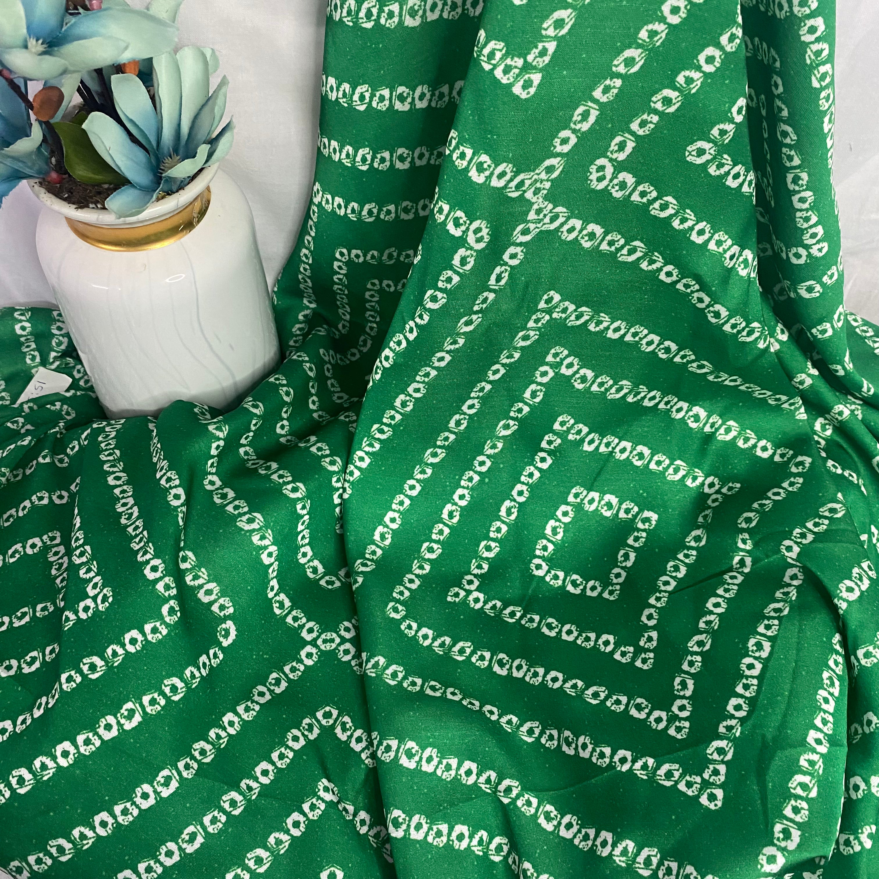 All over Bandhani geometric print on Linen Satin per meter