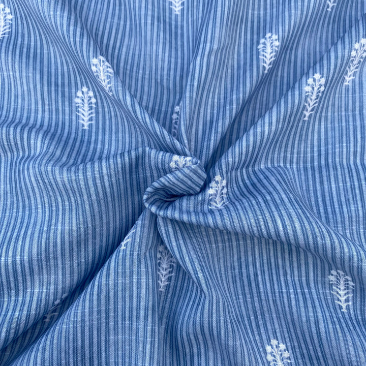 Best seller : Stripes print with white booti on cotton linen per meter