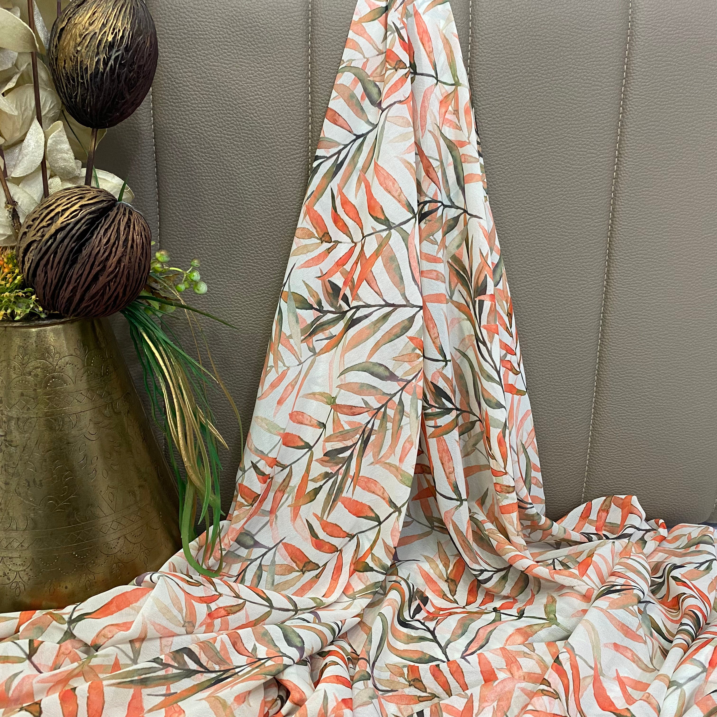 Exquisite All Over Leaf Print on Georgette fabric per meter