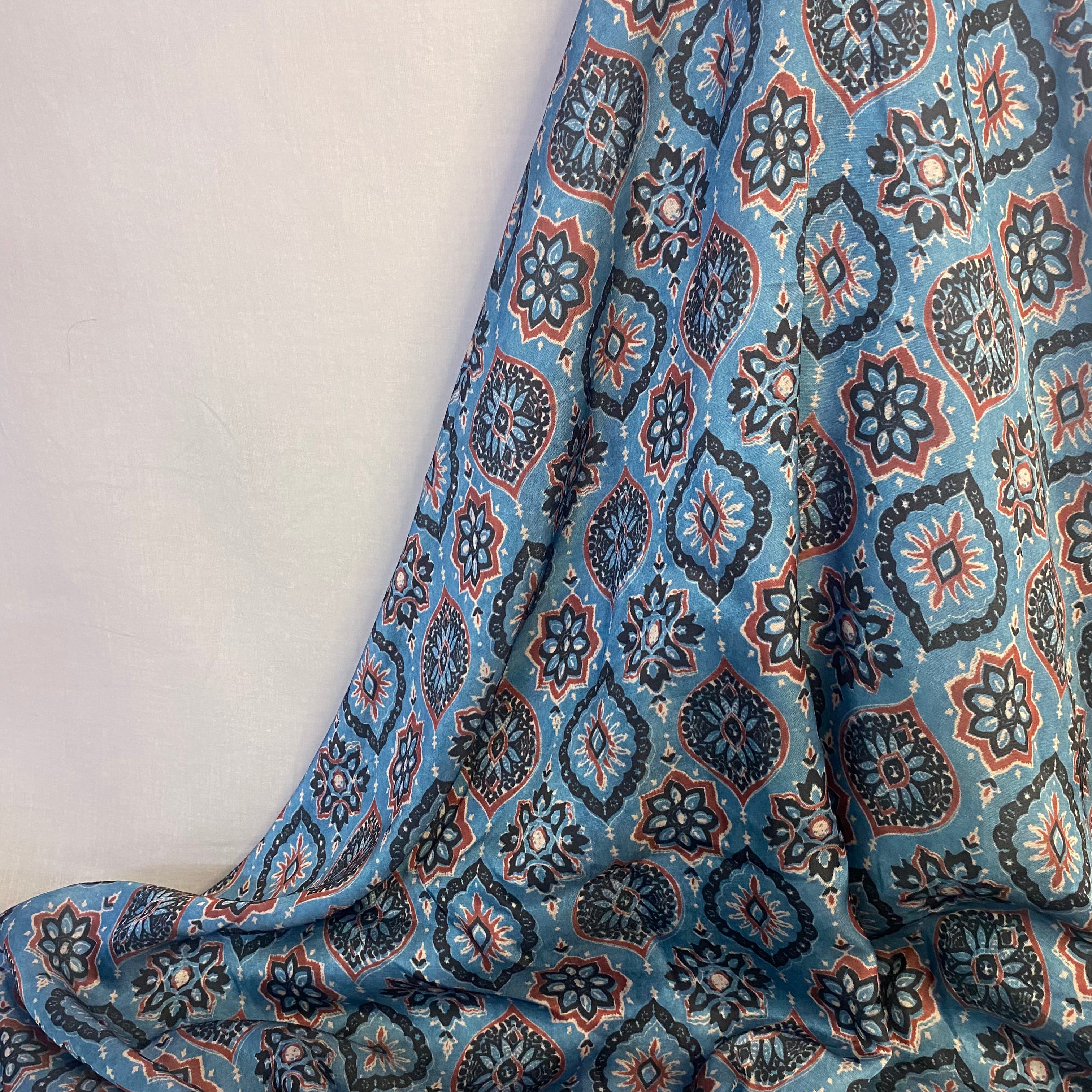 Ajrakh print variant on Linen Satin fabric per meter