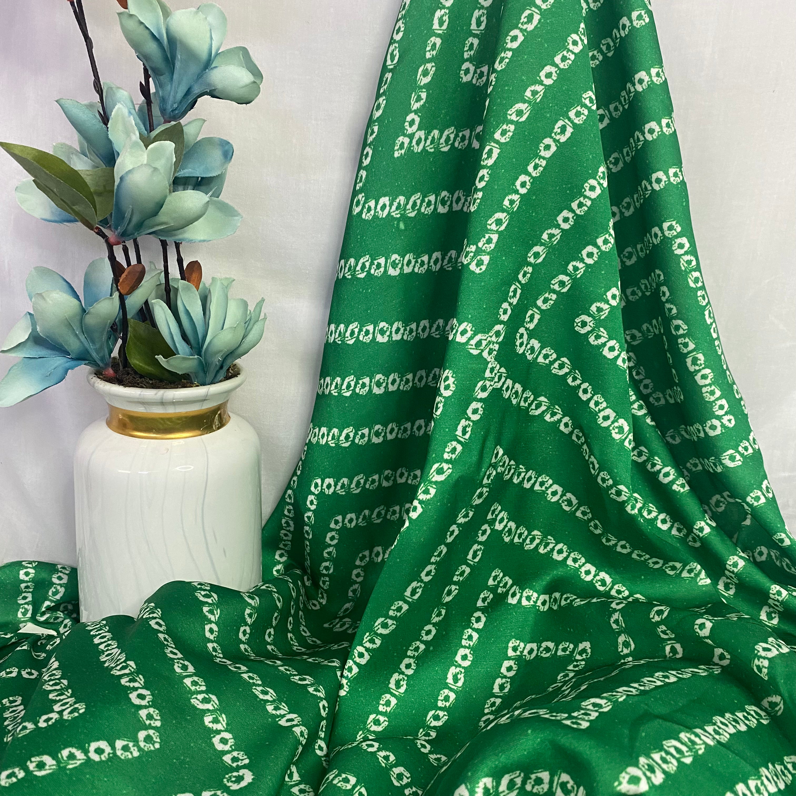 All over Bandhani geometric print on Linen Satin per meter