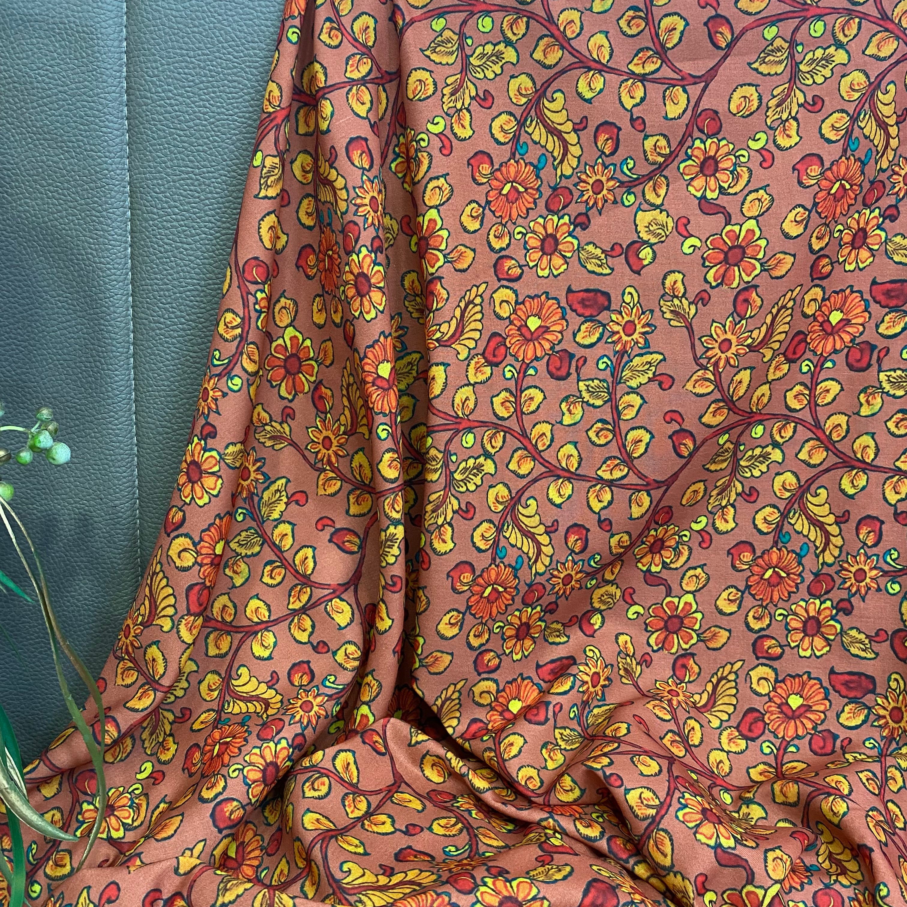 Earthy color kalamkari print on Soft-cotton fabric per meter