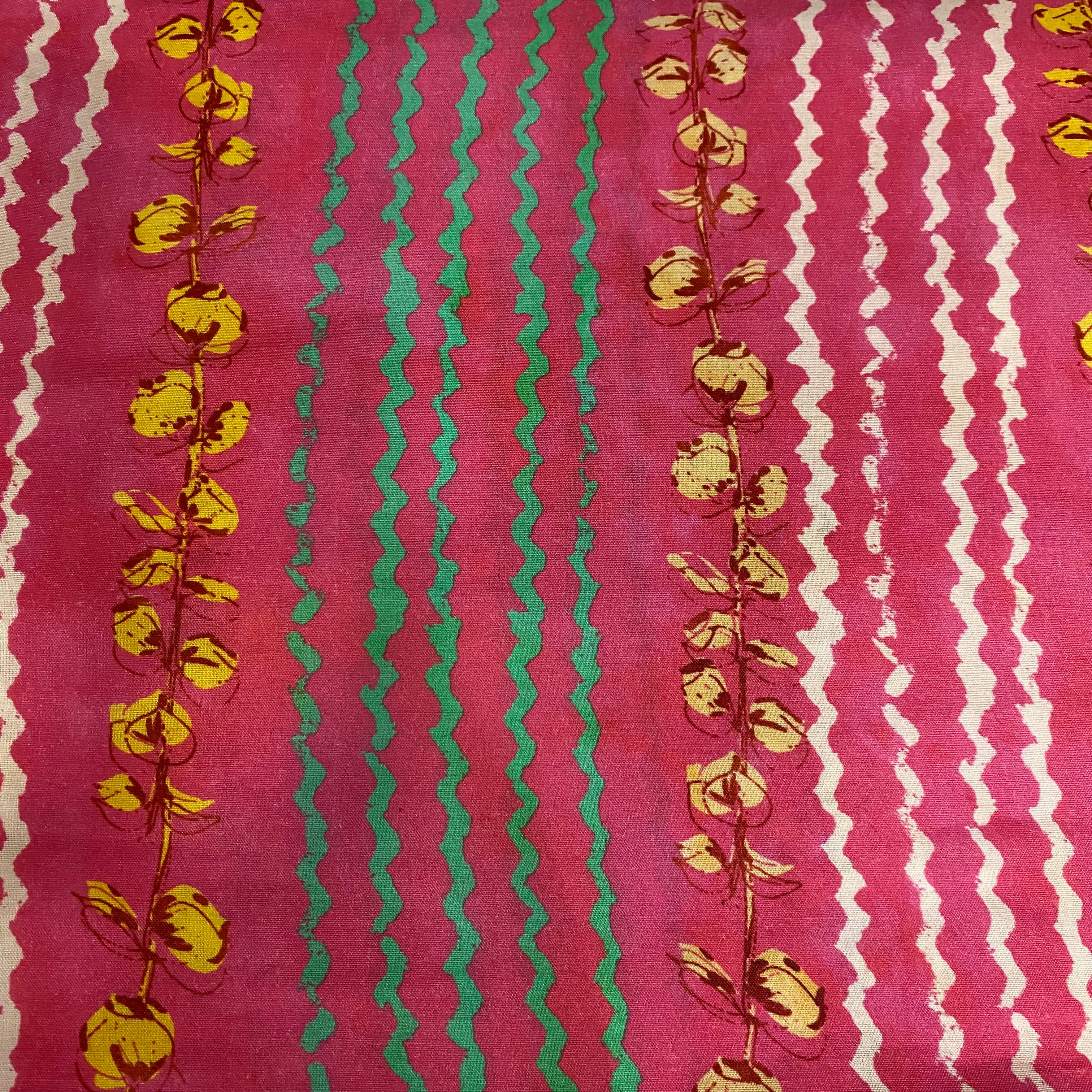 Hot pink shaded Top and bottom Floral print set on Pure muslin fabric, per meter price