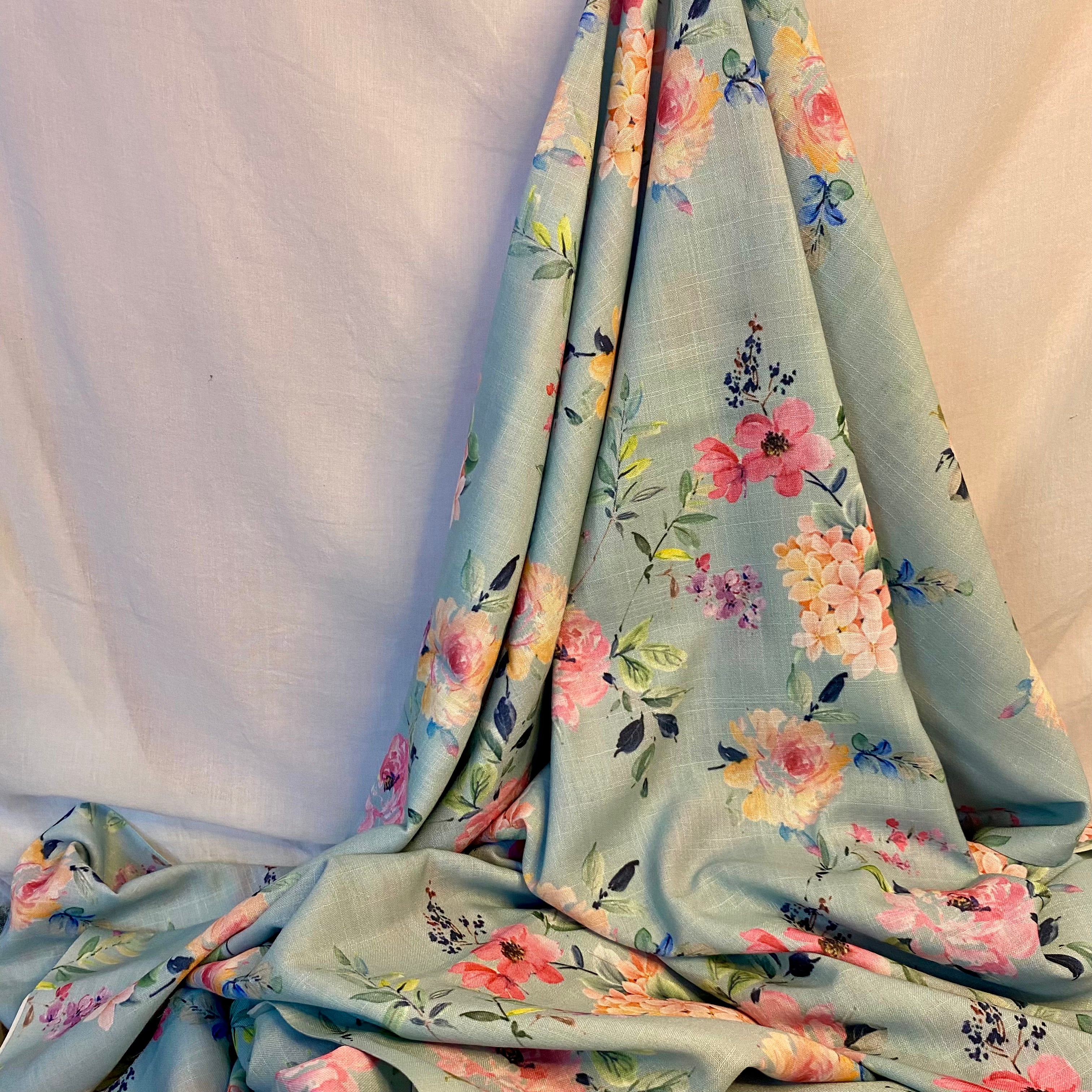 Cotton- Linen fabric with simple & classic Floral print per meter