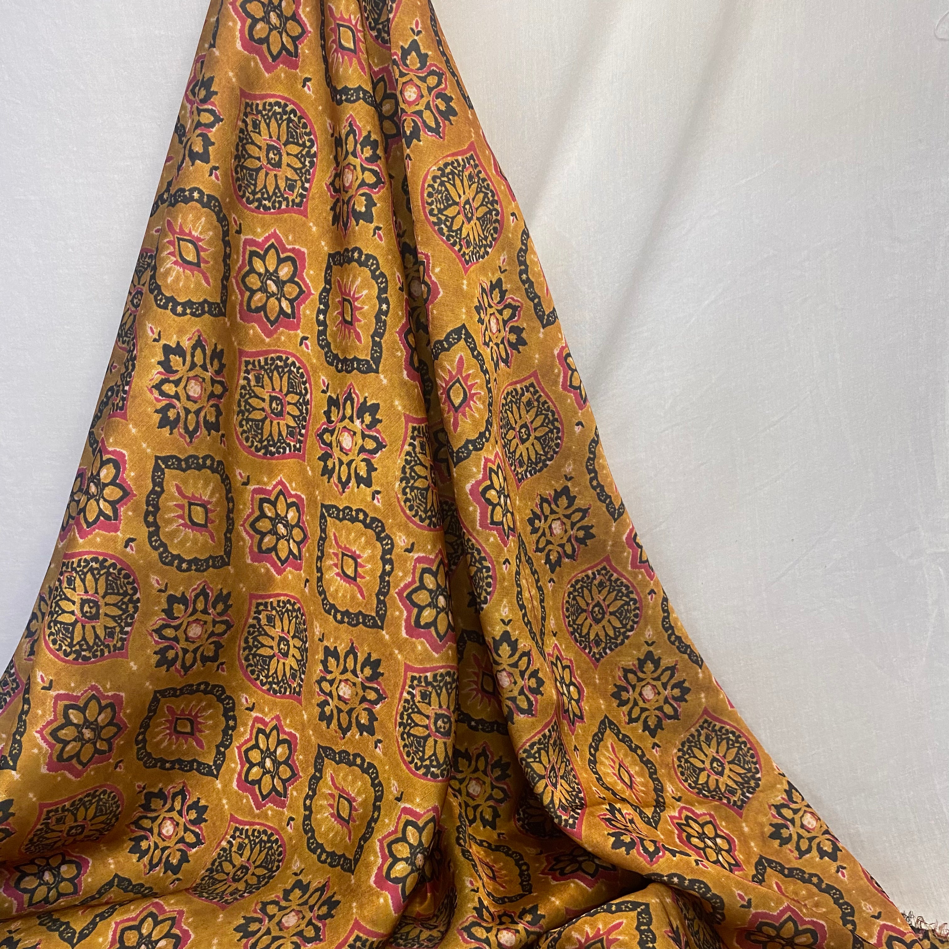 Ajrakh print variant on Linen Satin fabric per meter