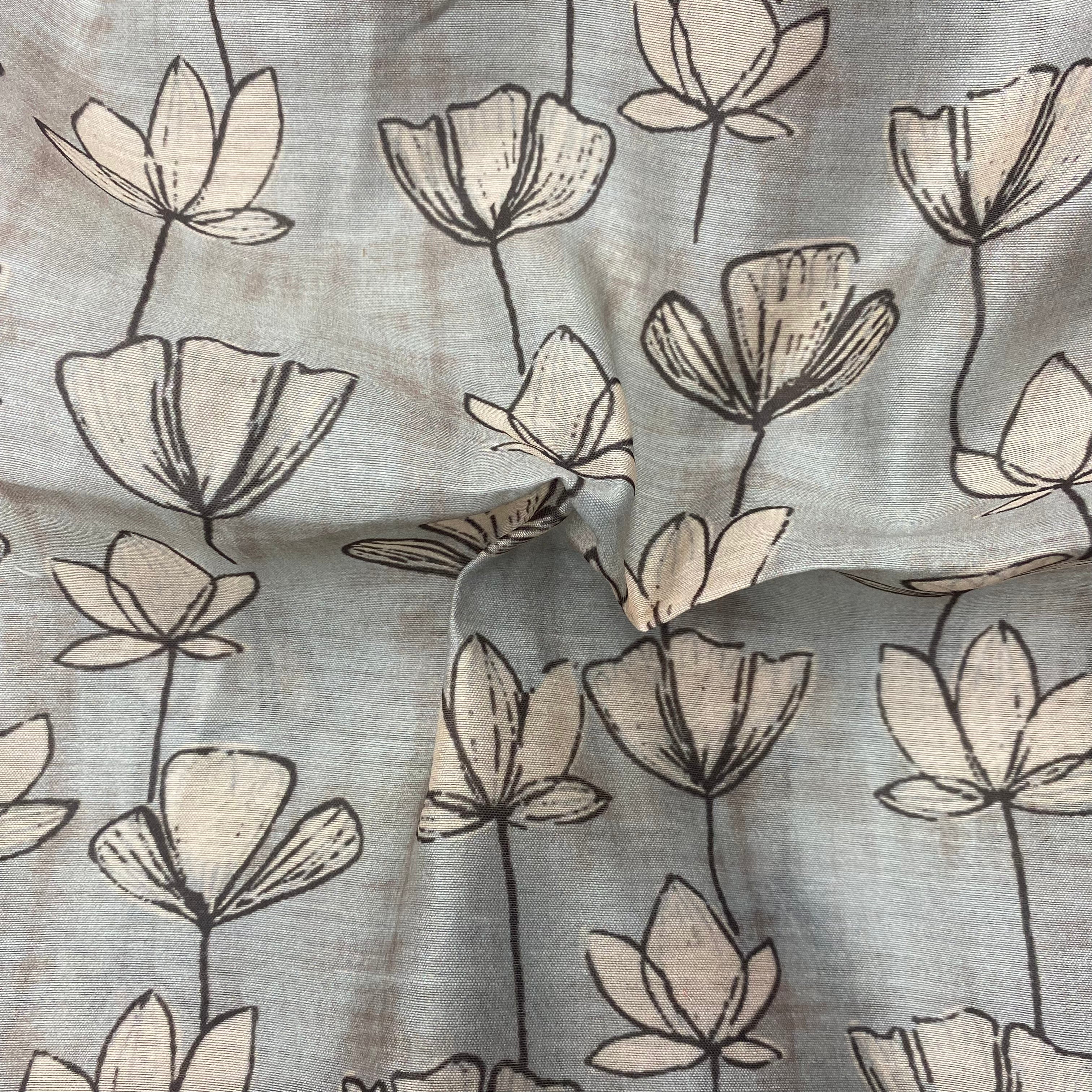 1 Meter - Aesthetic floral print on Chanderi fabric