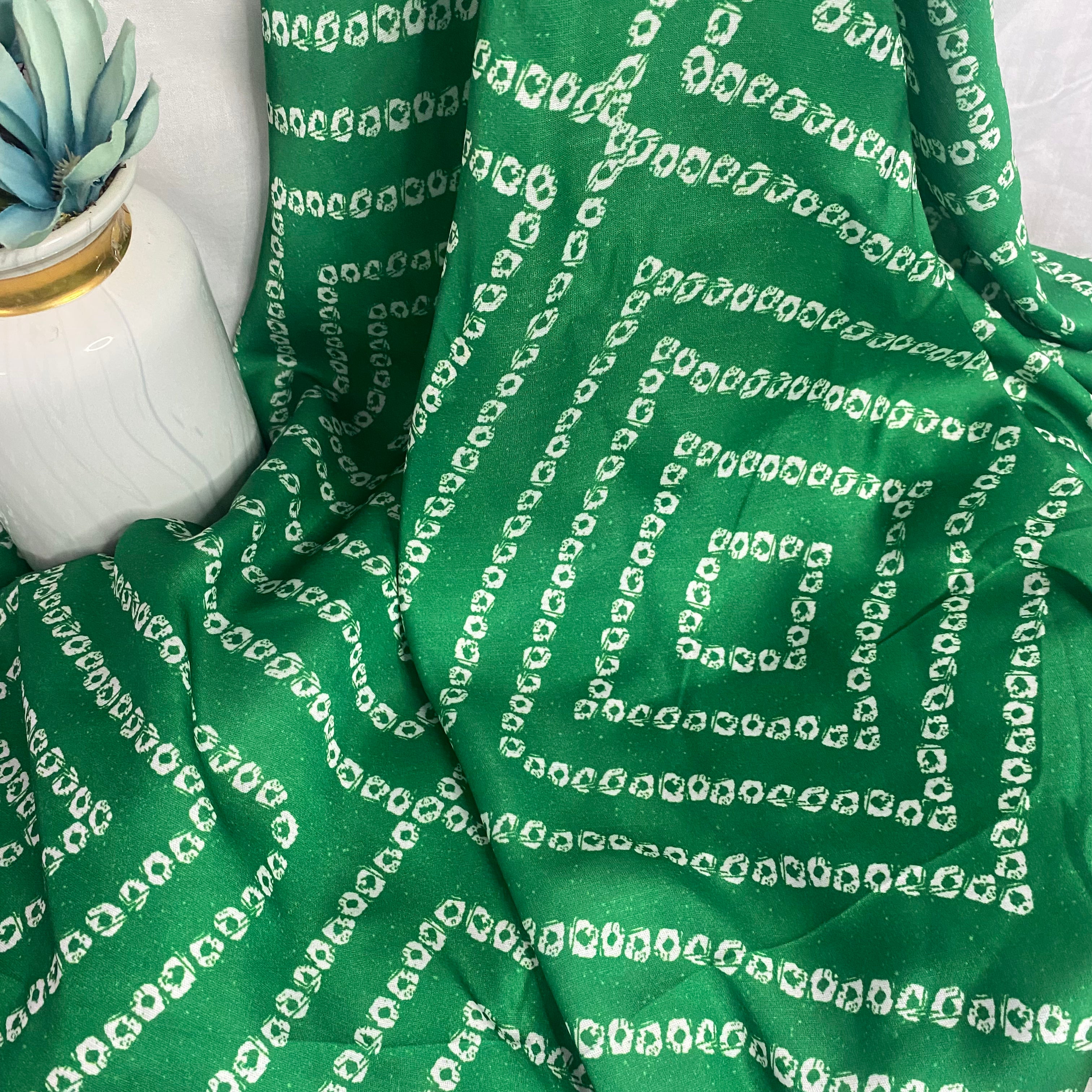 All over Bandhani geometric print on Linen Satin per meter